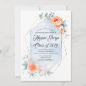 Living Coral Dusty Blue Modern Floral Afstuderen Kaart (Voorkant)