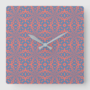 Living Coral En Pacific Blue Naadloos Patroon Vierkante Klok