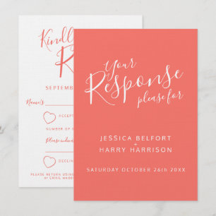 Living coral oranje white hart bruiloft antwoord R Kaart