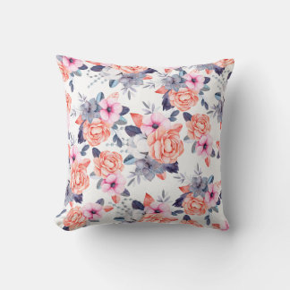 Living coral roze paarse waterverf florale wegwerp kussen
