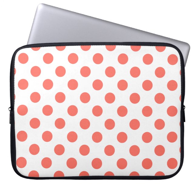 Living koraalpolka-punten op wit laptop sleeve (Voorkant)