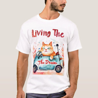 Living the Dream: mollige kat in een kleine auto - T-shirt