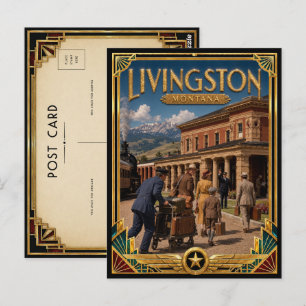 Livingston Montana Vintage Art Deco Gouden Tijdper Briefkaart