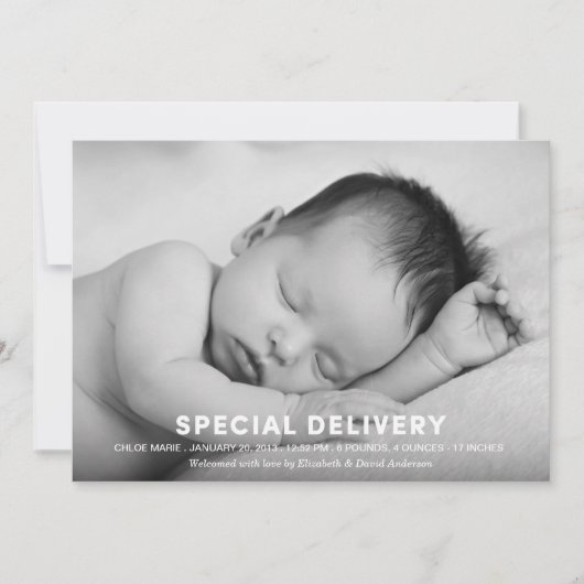 LIVRAISON SPÉCIALE | FAIRE-PART DE NAISSANCE (Devant)