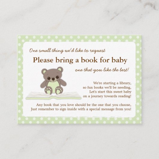 Livre Baby shower vert Teddy Insérer une carte de  (Devant)