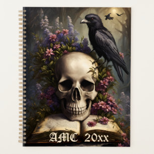 Livre crâne corbeau et fleurs