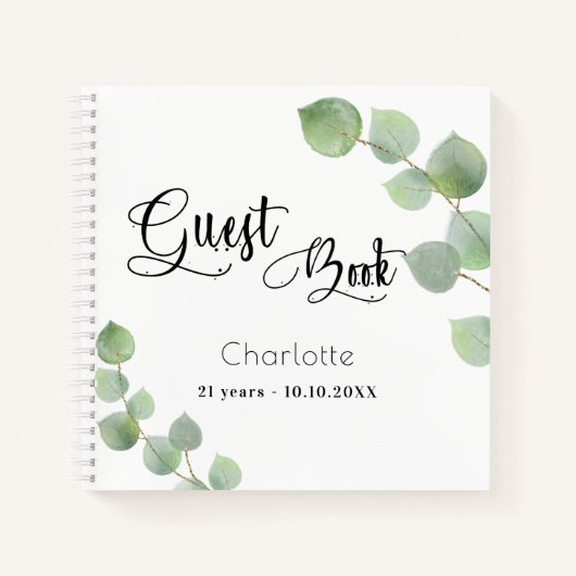 Livre d'anniversaire eucalyptus script vert (Devant)