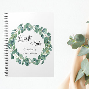 Livre d'anniversaire eucalyptus script vert