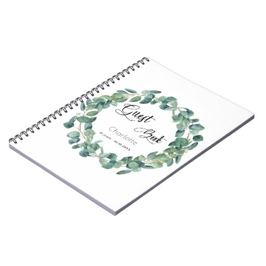 Livre d'anniversaire eucalyptus script vert (Côté gauche)