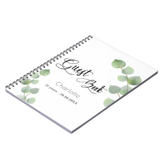 Livre d'anniversaire eucalyptus script vert (Côté gauche)