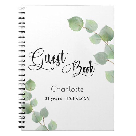 Livre d'anniversaire eucalyptus script vert (Devant)