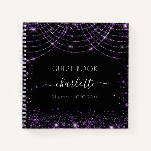 Livre d'anniversaire noir violet parties scintilla (Devant)