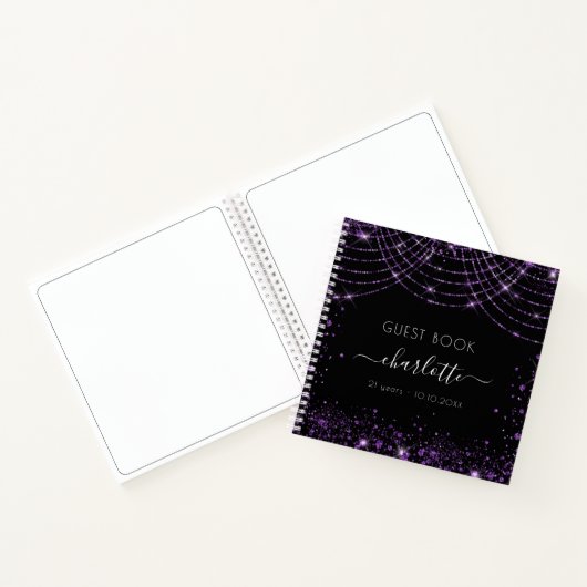 Livre d'anniversaire noir violet parties scintilla (Intérieur)