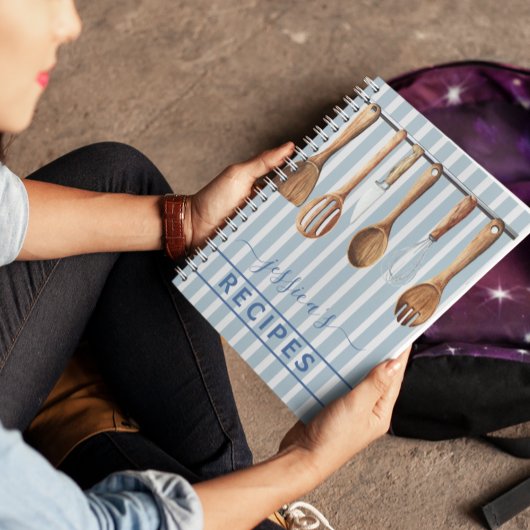 Livre d'Aquarelle Recettes Ustensiles Moderne Bleu