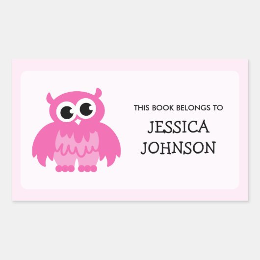 Livre de chouette rose autocollants étiquette | Fo (Devant)