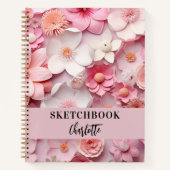 Livre de croquetchs rose fleurs blanches nom scrip (Devant)