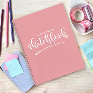 Livre de croquis blanc rose élégant personnalisé