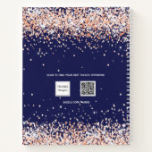 Livre de croquis bleu marine rose or nom script (Dos)