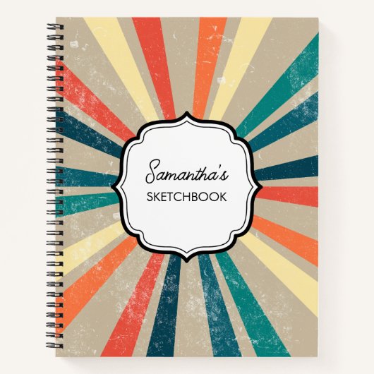 Livre de croquis couleur Retro Rainbow Sunburst (Devant)