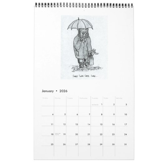 Livre de croquis en stylet et en encre Calendrier  (Jan 2026)