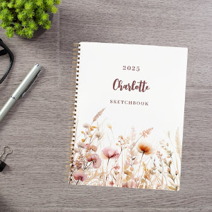 Livre de croquis fleur sauvage prés rose beige