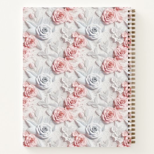 Livre de croquis fleurs rose blanc nom script (Dos)