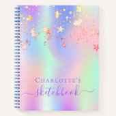 Livre de croquis holographique licorne rose arc-en (Devant)