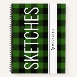 Livre de croquis Plaid Buffalo Vert Personnalisé