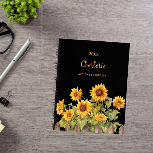 Livre de croquis tournesol noir floral rustique
