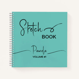 Livre de croquis Votre nom Script Turquoise Bleu