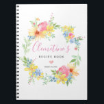 Livre de recette florale Rustic Pink Yellow<br><div class="desc">Gardez trace de vos recettes préférées dans ce joli livre de recettes florales.Des pivoines roses douces, de grands tournesols jaunes et des noix d'oubli bleues sont enfouis dans des feuilles et des branches vertes et douces pour créer une très jolie couronne. Un coeur rose vif apporte une touche de romantisme...</div>
