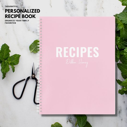 Livre de recette personnalisé moderne blanc rose v