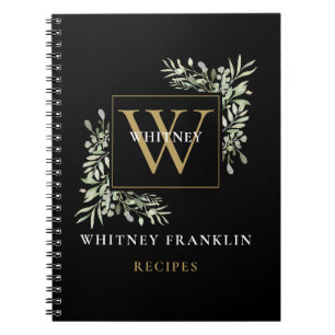 Livre de recettes à monogramme de verdure noir or