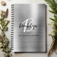 Livre de recettes à monogramme en métal brossé arg