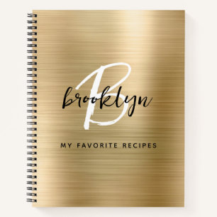 Livre de recettes à monogramme en métal brossé or