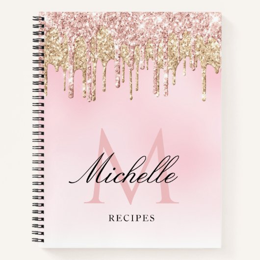 livre de recettes à monogramme pailleté or et rose (Devant)