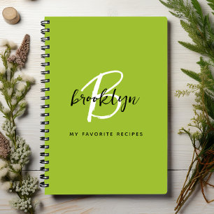 Livre de recettes à monogramme vert citron, noir e