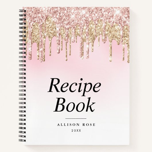 Livre de recettes à paillettes or et rose moderne (Devant)
