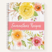 Livre de recettes, aquarelle florale sur bois rust (Devant)