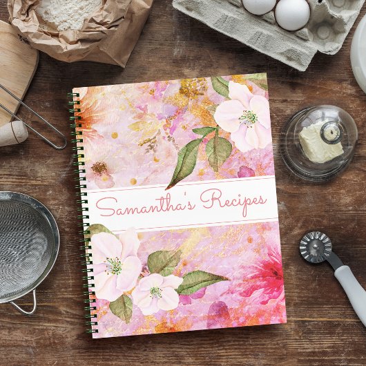 Livre de recettes, aquarelle vintage rose