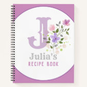 Livre de recettes avec monogramme et nom avec fleu (Devant)
