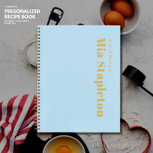 Livre de recettes bleu minimaliste avec nom
