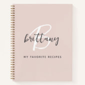 Livre de recettes Blush Gray White Monogram Name (Devant)