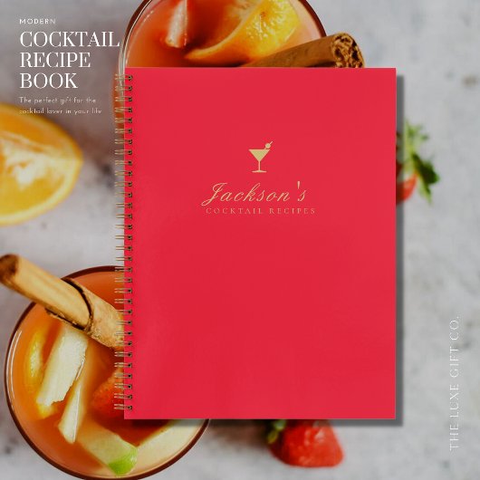 Livre de recettes de cocktails rouge et or moderne