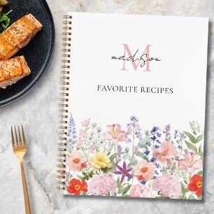 Livre de recettes de cuisine à motif floral aquare