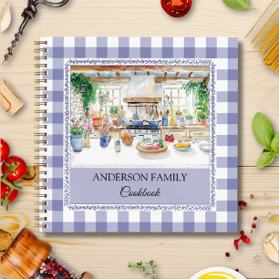 Livre de recettes de famille en gingham bleu marin