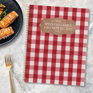 Livre de Recettes de Famille en Lin Gingham Rouge 