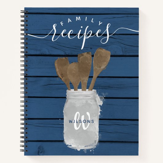 Livre de recettes de la famille Rustic Blue Wood J (Devant)