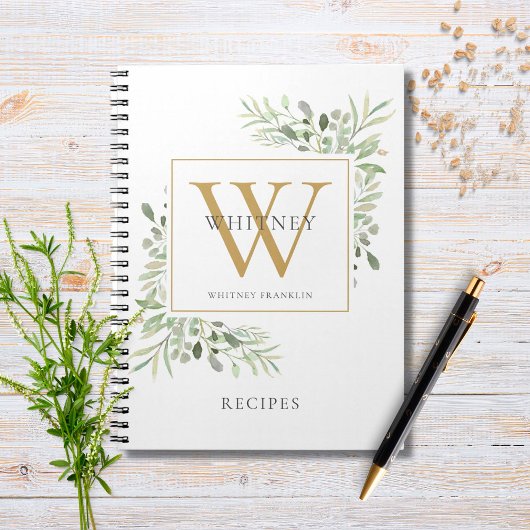 Livre de recettes de monogramme de verdure élégant