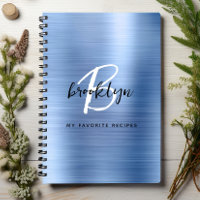 Livre de recettes de monogramme en métal brossé bl